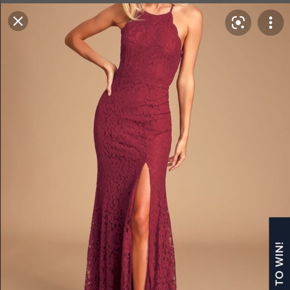 BRAND NEW LULU’S BURGUNDY LACE MAXI DRESS